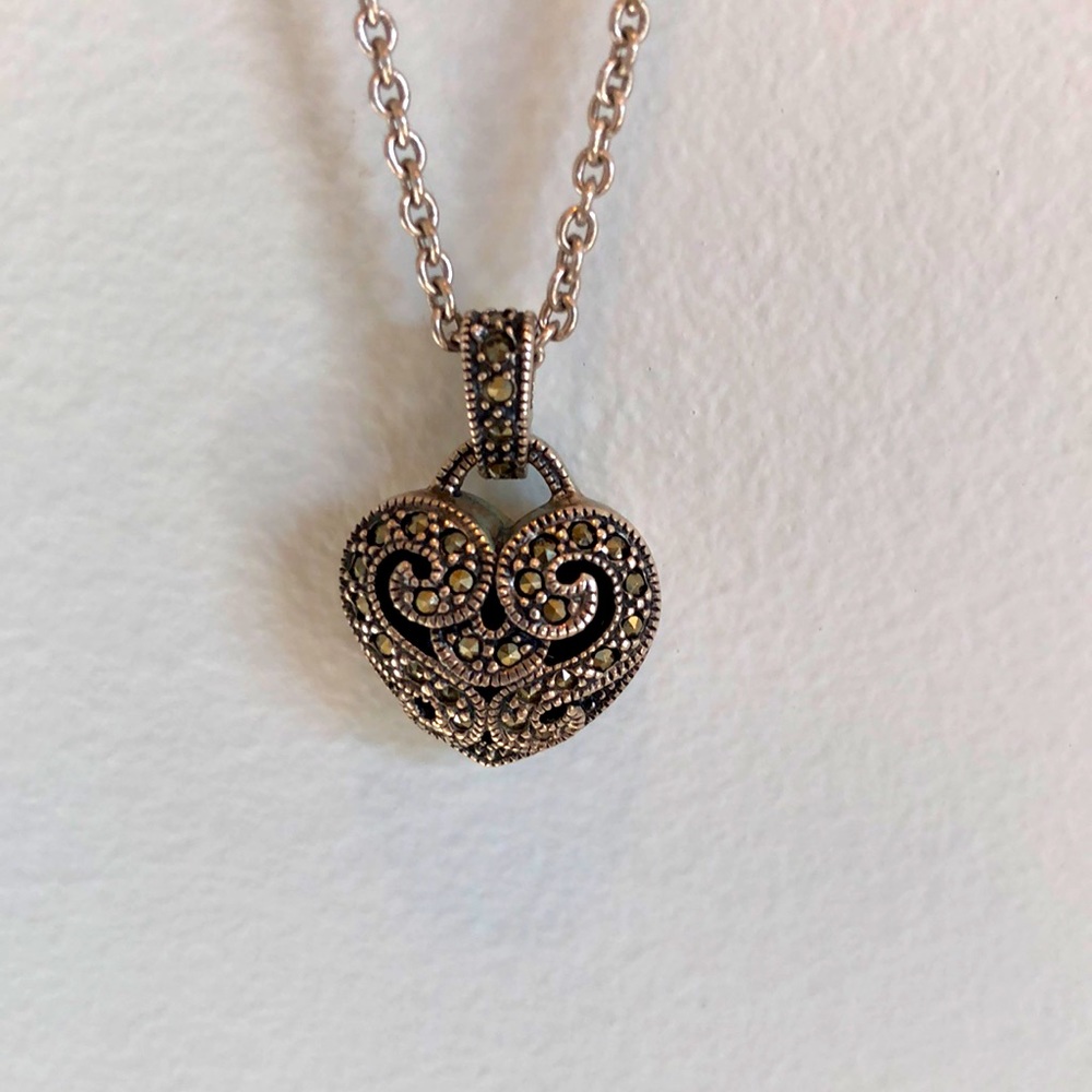 Judith Jack Sterling silver marcasite heart necklace.
